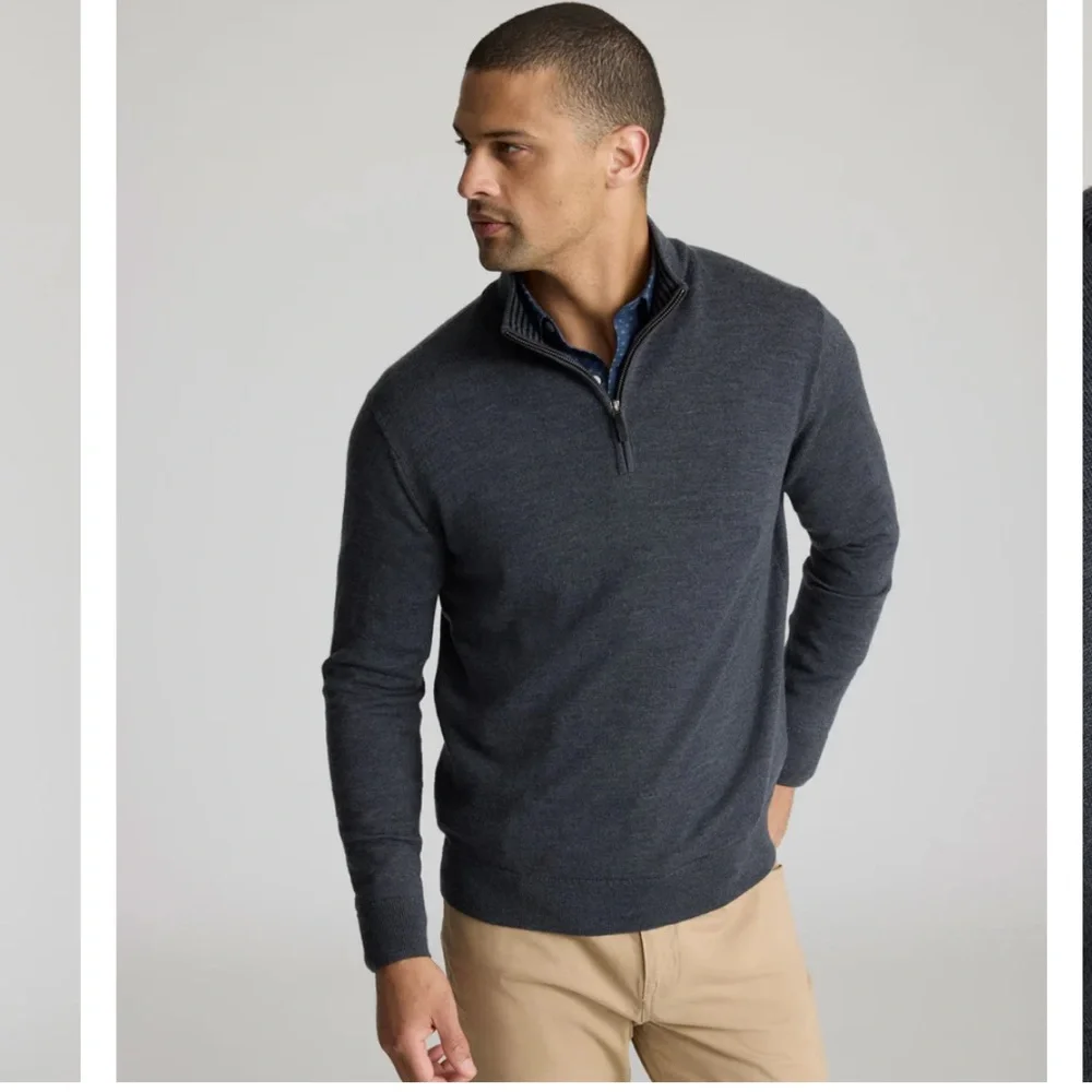 Untuckit Sweater Mens 100% Extra Fine Merino Wool Quarter Zip Pullover L Grey